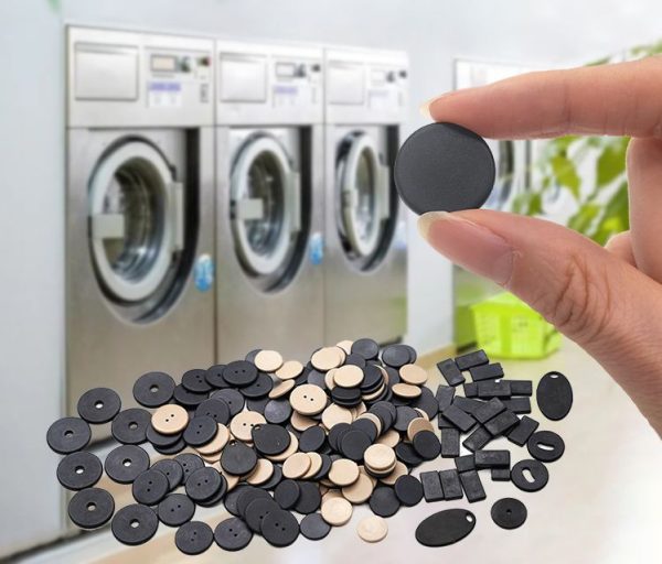 RFID button tags for washing machines or appliances